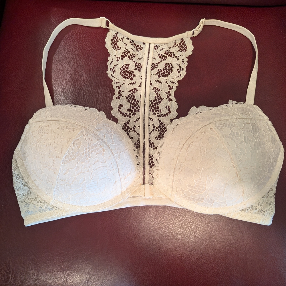 Cream Lace Balconette Bra with Adjustable Straps